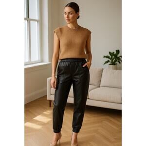 Spanx Leather-Like Jogger Pants - Large Black, Pull On, Edgy Casual Cool-Girl